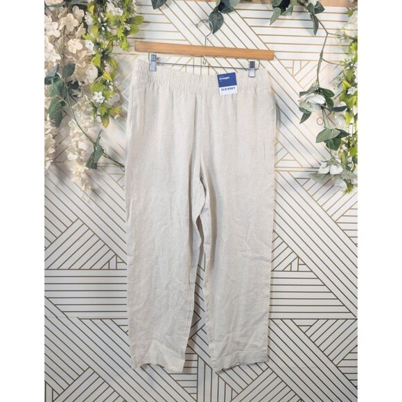 Old Navy Women's Beige High Rise Straight Pull On Linen Blend Pant Size Large - Picture 1 of 6